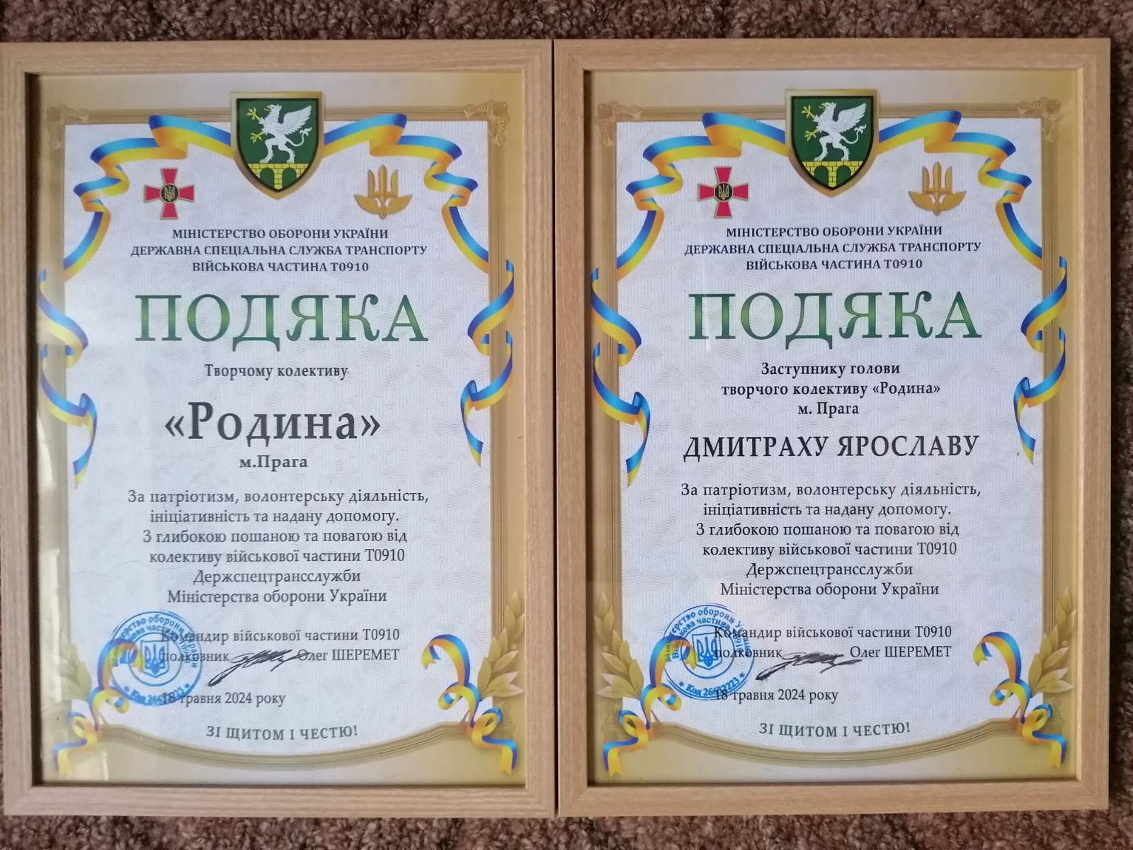 Подяка від Міністерства оборони України
